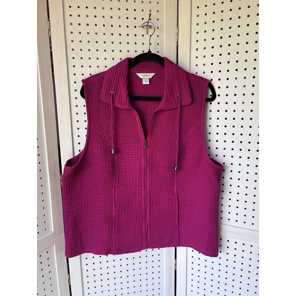 CJ Banks Size X (14W) Women's Waffle Knit Zip Up Vest Pink Collared